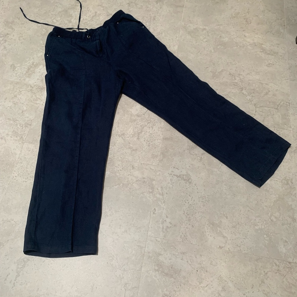 100% linen lined blue womens trousers with pockets